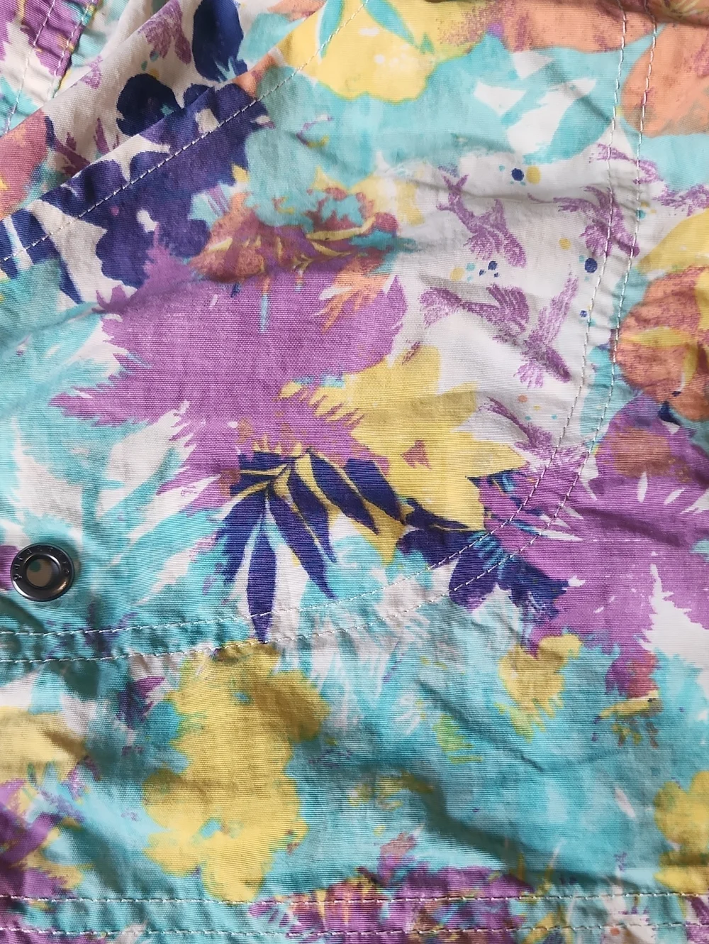Patagonia Teal Floral Swim Shorts with Yellow & Purple Accents
